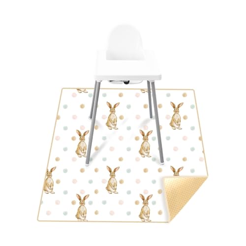 Treer Unterlage Hochstuhl, 110x110cm Baby Hochstuhl Bodenmatte Spritzmatte für Unter Hochstuhl Wasserdicht Rutschfest Bodenschutzmatte Karikatur Krabbelmatte Faltbar Baby Spielmatte (Hase) von Treer