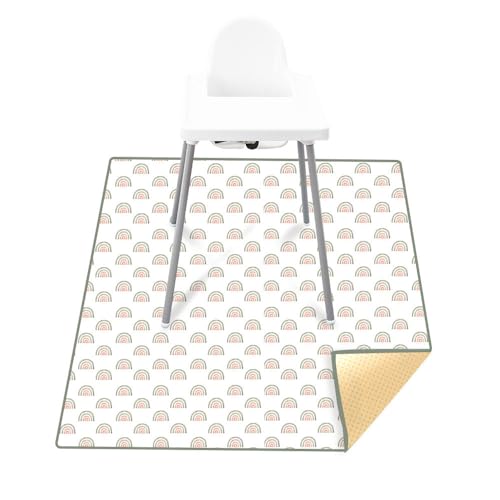 Treer Unterlage Hochstuhl, 110x110cm Baby Hochstuhl Bodenmatte Spritzmatte für Unter Hochstuhl Wasserdicht Rutschfest Bodenschutzmatte Karikatur Krabbelmatte Faltbar Baby Spielmatte (Regenbogen) von Treer
