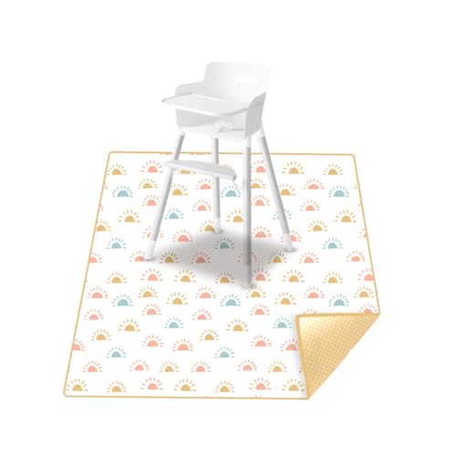 Treer Unterlage Hochstuhl, 110x110cm Baby Hochstuhl Bodenmatte Spritzmatte für Unter Hochstuhl Wasserdicht Rutschfest Bodenschutzmatte Karikatur Krabbelmatte Faltbar Baby Spielmatte (Sonne) von Treer