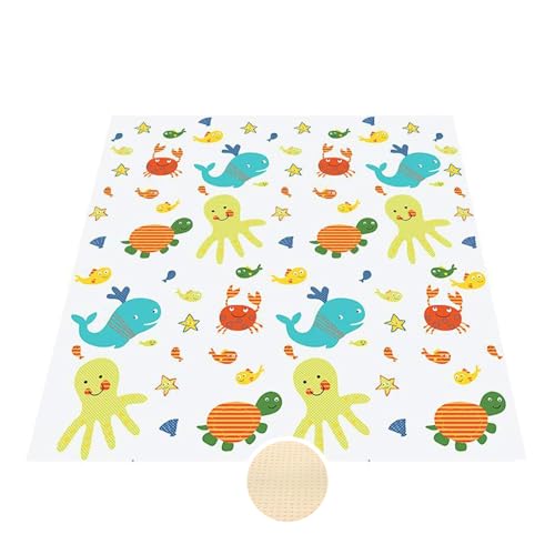 Treer Unterlage Hochstuhl, Baby Hochstuhl Bodenmatte Spritzmatte für Unter Hochstuhl Wasserdicht rutschfest Bodenschutzmatte Karikatur Krabbelmatte Faltbar Baby Spielmatte (K - 130x130cm) von Treer