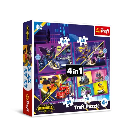 Trefl - Batwheels, Lerne Batwheels kennen - Puzzle 4in1, 4 Motive, 12 bis 24 Teile - Unterschiedlicher Schwierigkeitsgrad, Spiel für Kinder ab 4 Jahren von Trefl