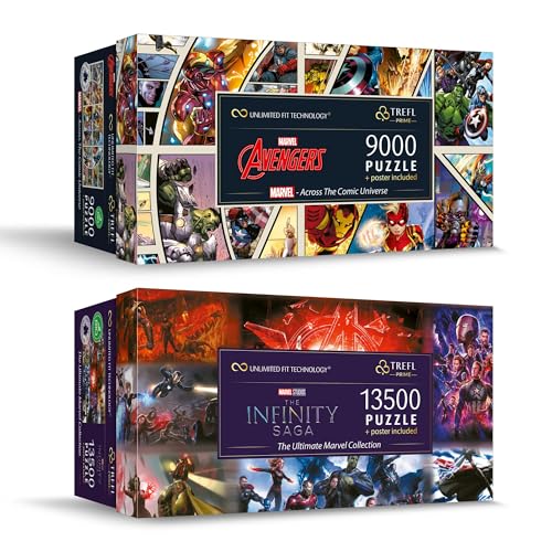 Bundle Trefl UFT Prime: Marvel Collection 9000 Teile + 13500 Teile, Collage mit Märchenfiguren, Unterhaltung für Erwachsene und Kinder ab 12 Jahren, Mehrfarben, Extra Large von Trefl