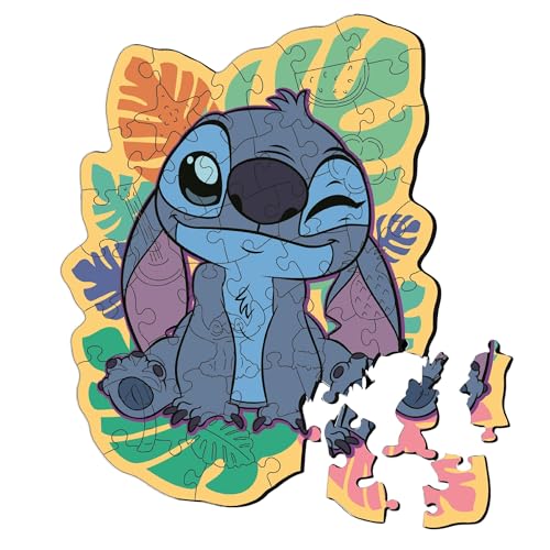 Trefl - Holzpuzzle: Lilo & Stitch, Der Lustige Stitch - 50 Teile, Formen-Puzzle Wooden Puzzle, Unregelmäßige Formen, 10 Figuren, für Kinder ab 5 Jahren, Mehrfabrig von Trefl