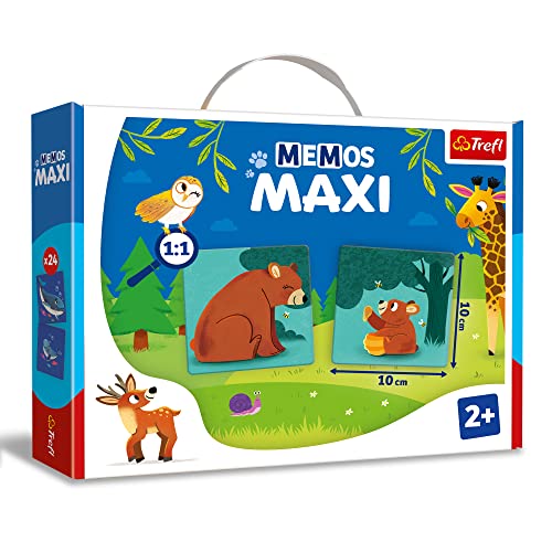 Trefl - Memos Maxi-Tiere und ihre Kinder - Lernspiel für die Kleinsten, Bildpaare Finden, große Elemente und Dicker Pappe, klassisches Gedächtnisspiel für Kinder ab 2 Jahren von Trefl