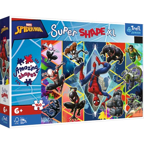 Trefl 50024 160 XL Super Shape-Verrückte Puzzleformen, große Teile, Bunte Puzzles mit Märchenhelden, Spaß für Kinder ab 6 Jahren und älter, Marvel Spiderman, Mach mit bei Spiderman von Trefl