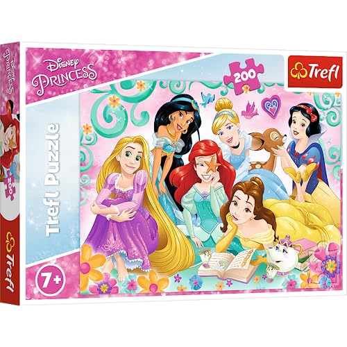 Trefl 13268 Elemente-Bunte, kreative Unterhaltung, für Kinder ab 7 Jahren Hochelement-Puzzle, Disney Princess, Fröhliche Welt der Prinzessinnen, 200 Steine von Trefl