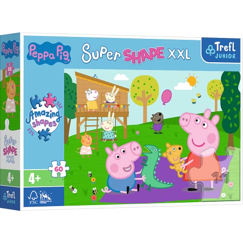 Trefl 50011 60 XXL Super Shape Verrückte Formenpuzzles, große Teile, Bunte Puzzles Märchenfiguren, Kinder ab 4, Peppa Pig, Spaß mit Bruder von Trefl