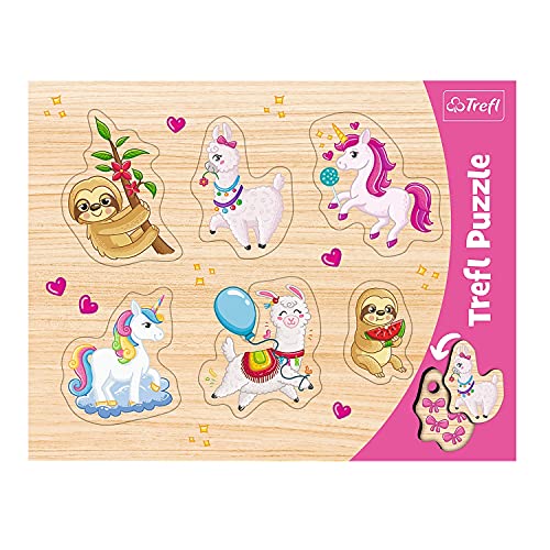 Trefl, Konturenpuzzle mit Unterlage, Lift-Out Puzzle, Einhörner, Lamas, Faultiere, für Kinder ab 2 Jahren von Trefl