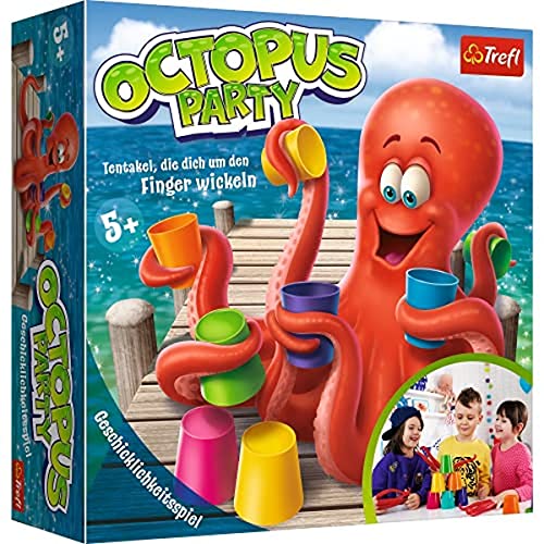 Trefl, Octopus Party, Geschicklichkeitsspiel, Familienspiel, Partyspiel für 1-3 Spieler, für Kinder ab 5 Jahren , Fingertraining, Feinmotorik, Fangarme, bauen aus Bildern, Spielkarten von Trefl