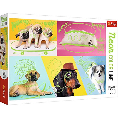 Trefl, Puzzle, Abgefahrene Hunde, 1000 Teile, Neon Color Line, Premium Quality, für Erwachsene und Kinder ab 12 Jahren von Trefl