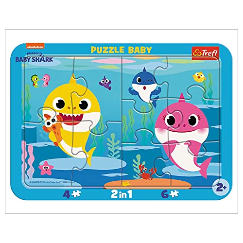 Trefl, Puzzle, Rahmenpuzzle mit Unterlage, 10 Teile, Fröhliche Haie, für Kinder ab 2 Jahren von Trefl