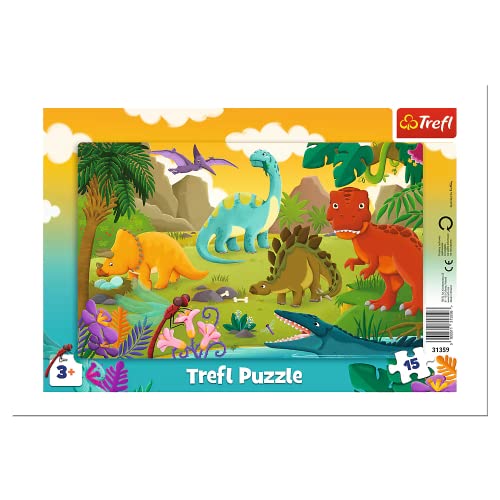 Trefl, Puzzle, Rahmenpuzzle mit Unterlage, 15 Teile, Dinosaurier, für Kinder ab 3 Jahren von Trefl