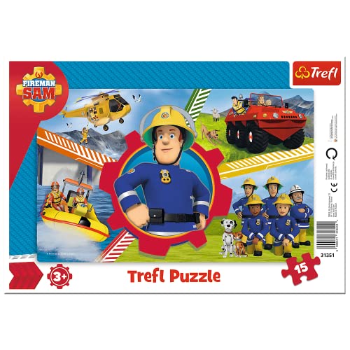 Trefl, Puzzle, Rahmenpuzzle mit Unterlage, 15 Teile, Ein Tag mit Feuerwehrmann, für Kinder ab 3 Jahren von Trefl