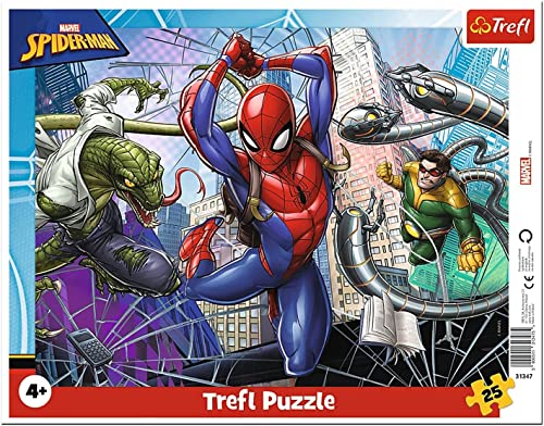 Trefl, Puzzle, Rahmenpuzzle mit Unterlage, 25 Teile, Mutiger Spiderman, für Kinder ab 4 Jahren von Trefl