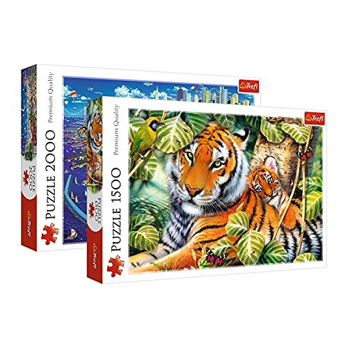Trefl, Puzzle Set, San Francisco Bay, 2000 Teile + Zwei Tiger. 1500 Teile, Premium Quality, für Erwachsene und Kinder ab 12 Jahre von Trefl