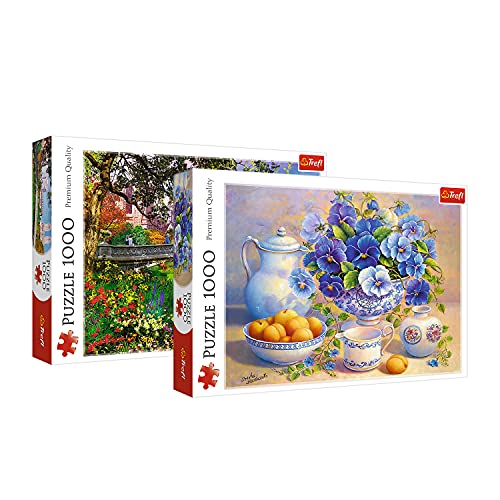 Trefl Duopack, Paket mit 2 Puzzles, 2x1000 Teile: Blauer Blumenstrauß; Central Park, New York, Sonderedition Exklusiv bei Amazon von Trefl