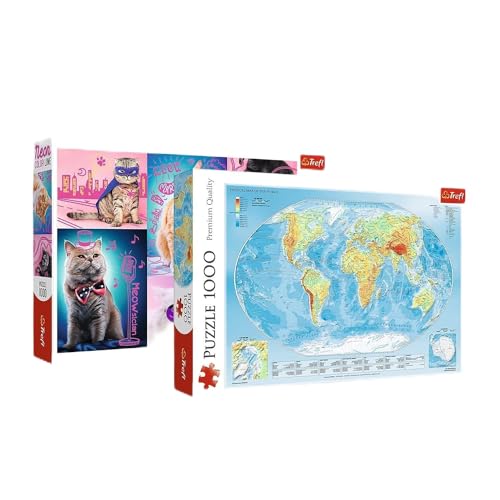 Trefl 10641 Duopack, Paket mit 2, 2x1000 Teile Weltkarte, Superkatzen, Sonderedition Exklusiv bei Amazon Puzzle Trefl 10641 Duopack, Paket mit 2, 2x1000 Teile Weltkarte, Superkatzen, Sonderedition Exklusiv bei Amazon Puzzle von Trefl
