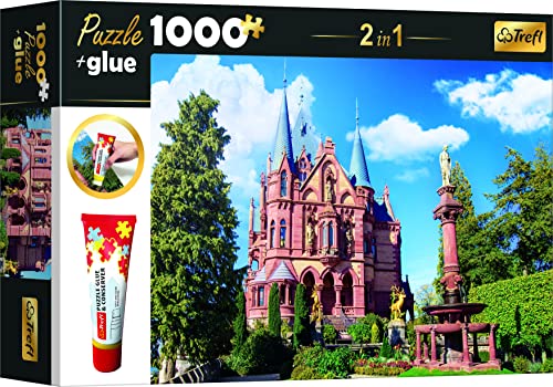 Trefl 10646 Set 2in1 Puzzle + Kleber, Puzzle 1000 Teile Schloss Drachenburg im Siebengebirge, Deutschland, Puzzle Kleber und Konservierungsmittel, Elemente anordnen und kombinieren von Trefl