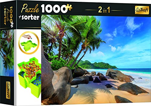 Trefl 10656 Puzzle 1000 Teile, Sorter 6 Schalen, Ordnen, Sortieren, Transportieren und Aufbewahren, Kreative Unterhaltung, Für Erwachsene und Kinder ab 12 Jahren Set 2in1, Exotischer Strand von Trefl