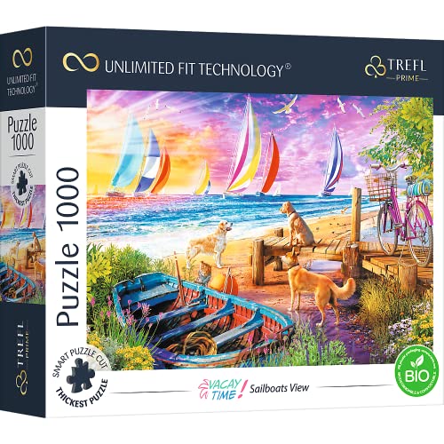 Trefl 10697 1000 Elemente, dickster Karton, Bio, Segelboote, Urlaub, Sommer, Hunde, Sonnenuntergang, Unterhaltung für Erwachsene und Kinder ab 12 Jahren, Puzzle Vacay Time: Sailboats View von Trefl