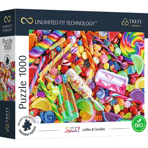 Trefl 10701 1000 Elemente, die dickste Pappe, Bio, Lutscher, Bonbons, Eiscreme, Regenbogenpuzzle, Unterhaltung für Erwachsene und Kinder ab 12 Jahren, Puzzle Color Splash: Lollies & Candies von Trefl
