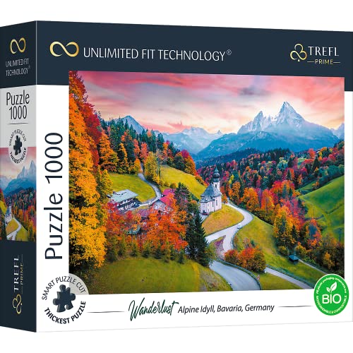 Trefl 10703 1000 Elemente, Dickster Karton, Bio, ÖKO, Alpen, Deutschland, Bayern, Berge, Unterhaltung für Erwachsene und Kinder ab 12 Jahren, Puzzle Wanderlust: Alpine Idyll, Bavaria, Germany von Trefl