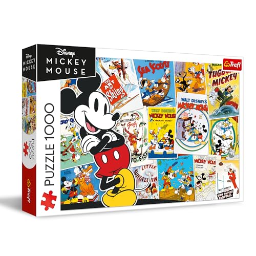 Trefl 10741, Mickey's World 1000 Elemente Disney Märchenfiguren, Retro Collage, Mickey Mouse, Klassisches Puzzle für Erwachsene und Kinder ab 12 Jahren von Trefl