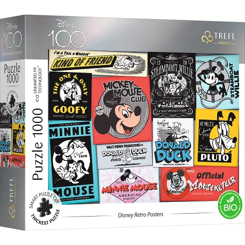 Trefl 10761 1000 Elemente Dickster Pappe, Bio, Märchenhelden, Mickey Mouse, Kreative Unterhaltung für Erwachsene und Kinder ab 12 Jahren, UFT Puzzle: Disney Retro Poster von Trefl