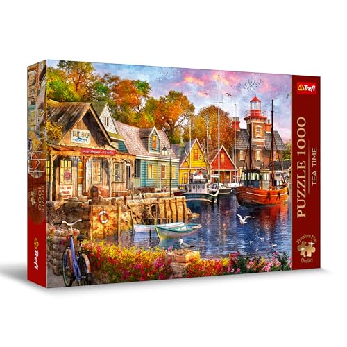 Trefl 10796 Premium Plus Quality-Puzzle Tea Time Küstendorf-1000 Elemente, Serie Gemalter Nostalgischer Bilder, Ideale Anpassung der Teile, für Erwachsene und Kinder ab 12 Jahren, Mehrfarbig von Trefl