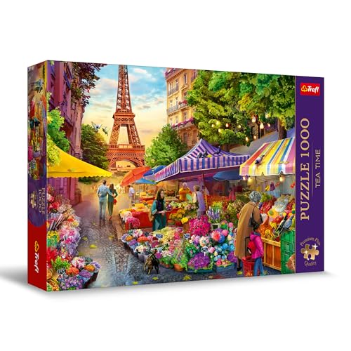 Trefl 10799 Premium Plus Quality-Puzzle Tea Time Blumenmarkt, Paris-1000 Elemente, Serie Gemalter Nostalgischer Bilder, Ideale Anpassung der Teile, für Erwachsene und Kinder ab 12 Jahren, Mehrfarbig von Trefl