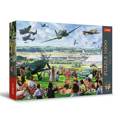 Trefl Premium Plus Quality - Puzzle Tea Time: Flugzeugvorführung - 1000 Elemente, Serie Gemalter Nostalgischer Bilder, Ideale Anpassung der Teile, für Erwachsene und Kinder ab 12 Jahren von Trefl