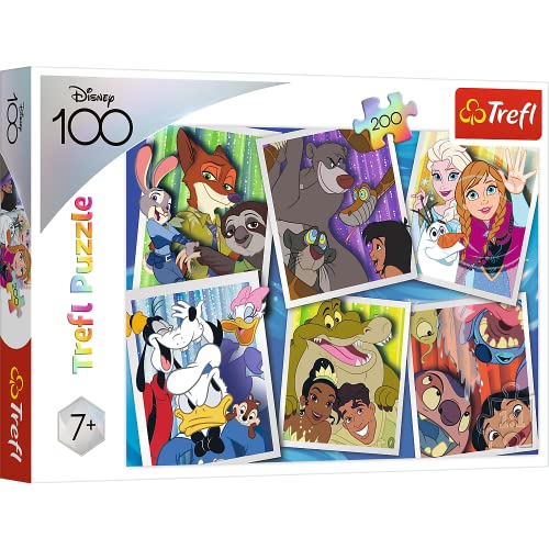 Trefl 13299 200 Teile Puzzle-mit Märchenhelden: Zoomania, Dschungelbuch, Eiskönig, Donald Duck, Prinzessin und der Frosch, Lilo und Stitch, für Kinder ab 7 Jahren, Disney, Disney Helden von Trefl