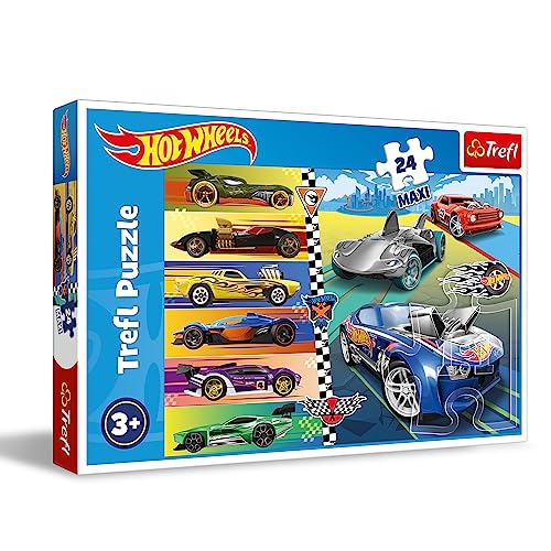 Trefl - Schnelle Hot Wheels - Puzzle 24 Maxi - 24 Große Elemente, Buntes Puzzle mit Kultigen Autos, Kreative Unterhaltung, Spiel für Kinder ab 3 Jahren von Trefl