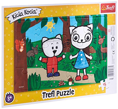 Trefl, Puzzle, Rahmenpuzzle mit Unterlage, 15 Teile, Kätzchen Kicia Kocia im Wald, für Kinder ab 3 Jahren von Trefl