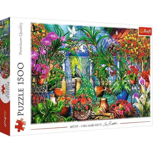 Trefl 26188 Pflanzen-Themenpuzzle, Bunte Blumen, Tiere, DIY, kreative Unterhaltung, Spaß, Klassische Erwachsene und Kinder ab 12 Jahren Hochelement Heimlicher Garten-Puzzle 1500 Elemente von Trefl