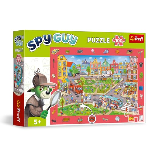 Trefl 15590 Beobachtungs Spy Guy: Stadt-100 Elemente-Finde alle Gegenstände aus dem Rahmen, Buntes Puzzle Voll mit Details, Aufmerksamkeitstraining für Kinder ab 5 Jahren, Mehrfarbig von Trefl