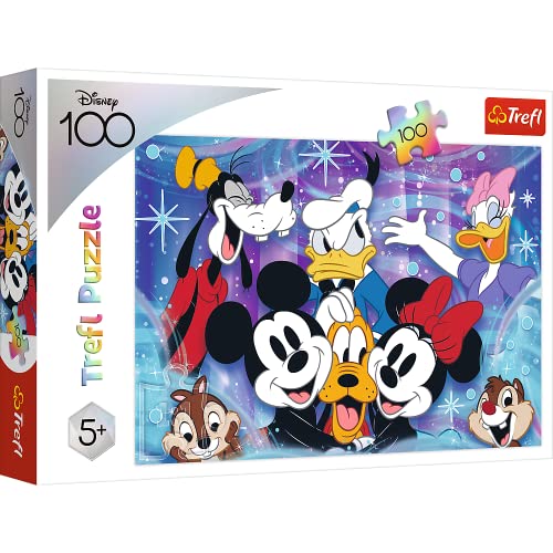 Trefl 16462 100 Teile Bunte Puzzles mit Märchenfiguren, Mickey Mouse, Pluto, Donald Duck, Kreative Unterhaltung, Spaß für Kinder ab 5 Jahren, Disney, in Disney Welt ist es Lustig von Trefl