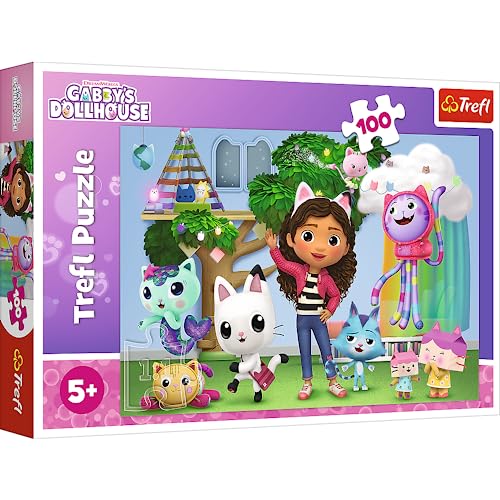 Trefl 16464 Teile-Bunte Märchen Helden, Kreatives Spiel, Aktivität Für Kinder Ab 5 Jahren Puzzle, Gabby's Dollhouse, Katzenhäuschen Gabi, 100 Steine von Trefl