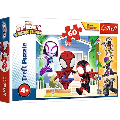 Trefl - Spidey and his Amazing Friends, In der Welt von Spidey - Puzzle 60 Teile - Bunte Puzzles mit Marvels Märchenhelden Spidey und den Super Buddies, Unterhaltung, Spaß für Kinder ab 4 Jahren von Trefl