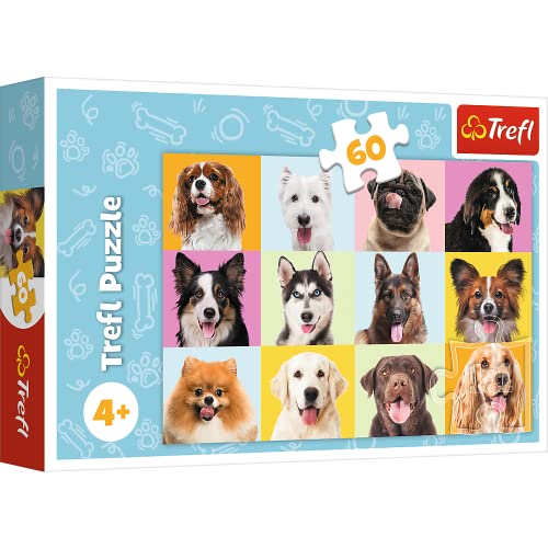 Trefl 17374 60 Elemente-Bunte Puzzles mit Tieren, Collage, Kreative Unterhaltung, Spaß für Kinder ab 4 Jahren Kinderpuzzle, Niedliche Hunde von Trefl