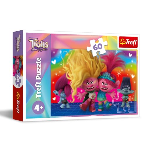 Trefl – Trolls Band Together, Freundliche Trolle – Puzzle 60 Elemente – Buntes Puzzle mit Helden der Fernsehserie, Kreative Unterhaltung, Spiel für Kinder ab 4 Jahren von Trefl