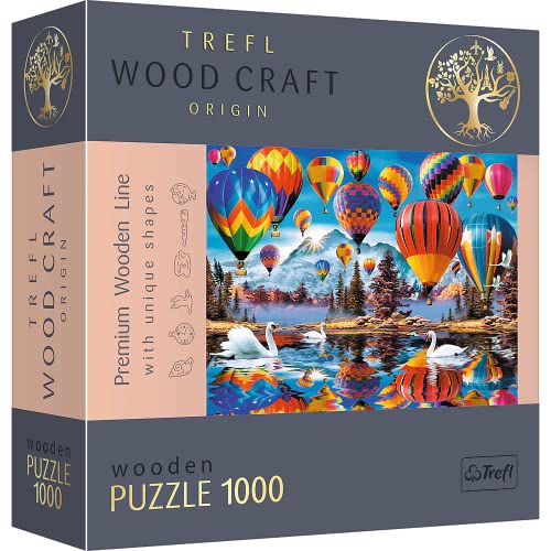 Trefl - Holzpuzzle, Bunte Luftballons Puzzle - 1000 Teile, Wood Craft, unregelmäßige Formen, 100 Figuren amerikanischer Denkmäler und Symbole, modernes Premium Puzzle, DIY, holzpuzzle Erwachsene von Trefl