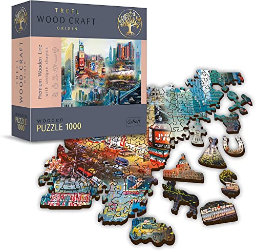 Trefl TR20147 erwachsene-1000 Teile, Wood Craft, unregelmäßige Formen, 100 Figuren amerikanischer Denkmäler und Symbole, modernes Premium,holzpuzzle Holz, New York City Puzzle, Collage, 1000 von Trefl