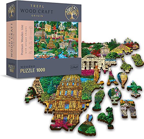 Trefl TR20150 1000 Teile, Wood Craft, unregelmäßige Formen, 100 Figuren französischer Denkmäler und Symbole, modernes Premium, Erwachsene und Kinder ab 12 Jahren Holz, Frankreich Puzzle, Berühmte Orte von Trefl