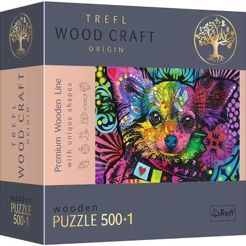 Trefl TR20160 500+1 Teile, Wood Craft, unregelmäßige Formen, 50 Tierfiguren, modernes Premium Holz Puzzle, Bunter Welpe von Trefl
