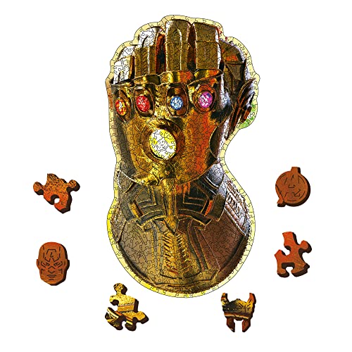 Trefl 20174 500+5 Teile, Wood Craft, Unregelmäßige Formen, 70 Figuren, Premium Puzzle, für Erwachsene und Kinder ab 12 Jahren, Konturpuzzle aus Holz: Infinity Glove, Marvel Avengers, duże von Trefl