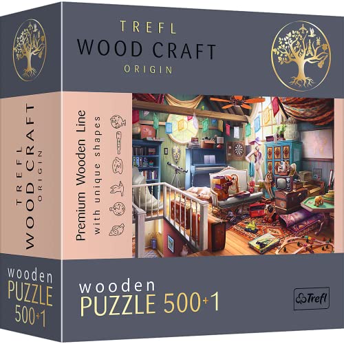 Trefl - Holz Puzzle: Schätze auf dem Dachboden - 500+1 Teile, Wood Craft, unregelmäßige Formen, 50 Figuren, Premium Modern Puzzlespiel, DIY, für Erwachsene und Kinder ab 12 Jahren von Trefl