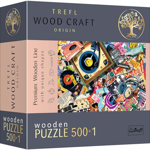 Trefl - Holz Puzzle: In der Welt der Musik - 500+1 Teile, Wood Craft, Unregelmäßige Formen, 50 Figuren, Modernes Premium Puzzlespiel, DIY, für Erwachsene und Kinder ab 12 Jahren von Trefl