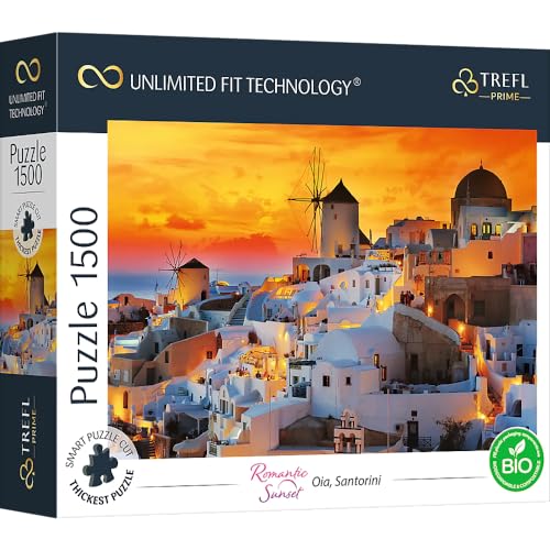 Trefl 26195 1500 Elements, dickster Karton, Bio, ECO, Griechenland, romantischer Sonnenuntergang, Unterhaltung für Erwachsene und Kinder ab 12 Jahren, UFT-Puzzle Romantic Sunset: Oia, Santorini von Trefl