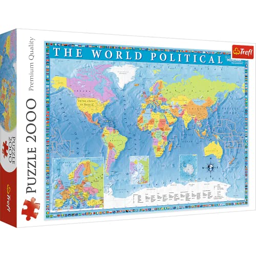 Trefl TR27099 Politische Weltkarte 2000 Teile, Premium Quality, für Erwachsene und Kinder ab 12 Jahren Puzzle, Farbig, Idyllisches Leben von Trefl